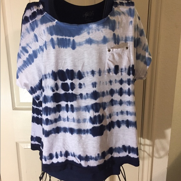 Style & CO Sport Blue and White double Top - Picture 1 of 8